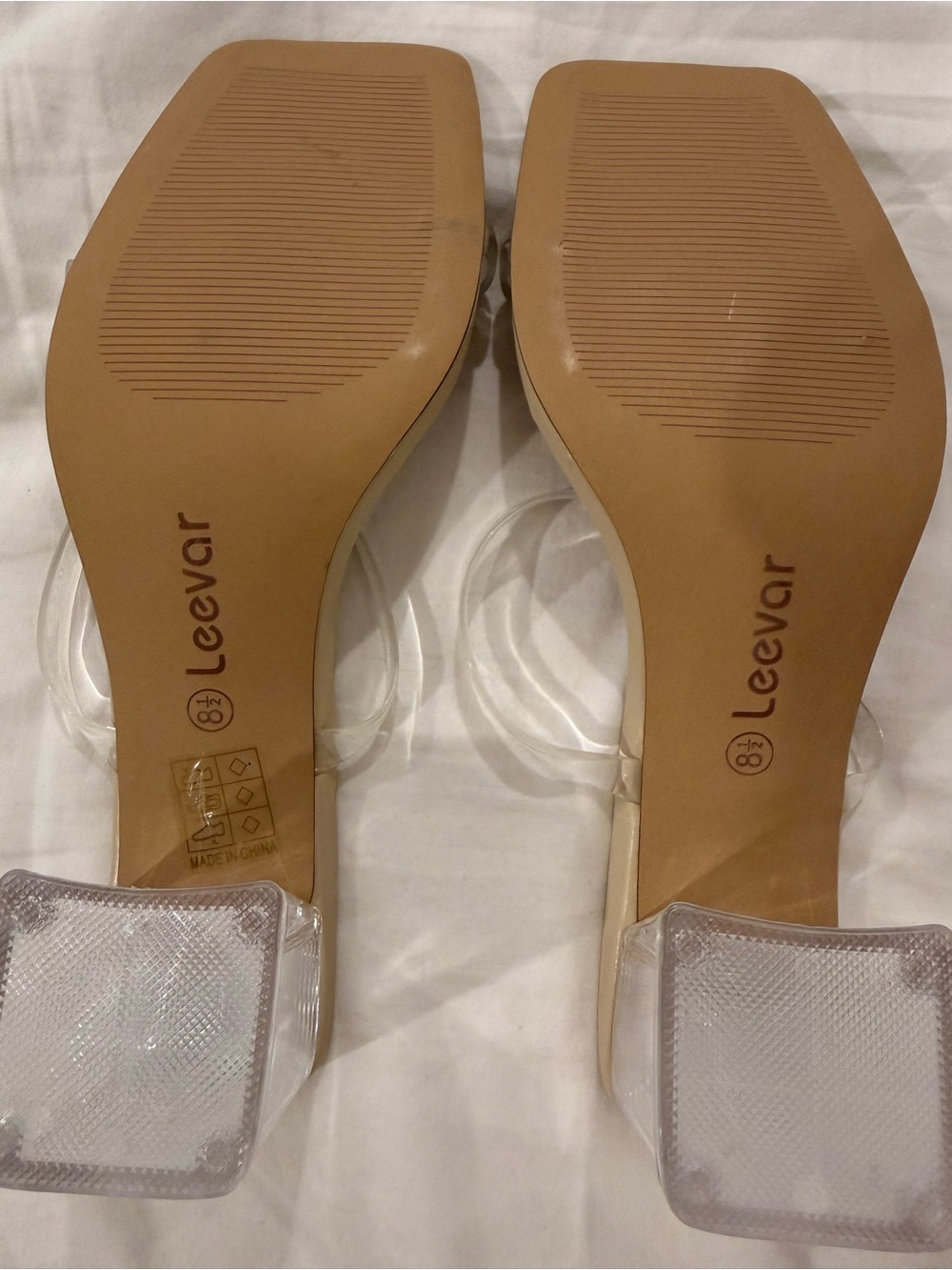 Women’s Nude Clear Strap Square-Toe Heeled Sandals Size 8.5 - Picture 4 of 5